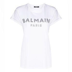 Balmain Rhinestone-Embellished Logo Cotton T-Shirt